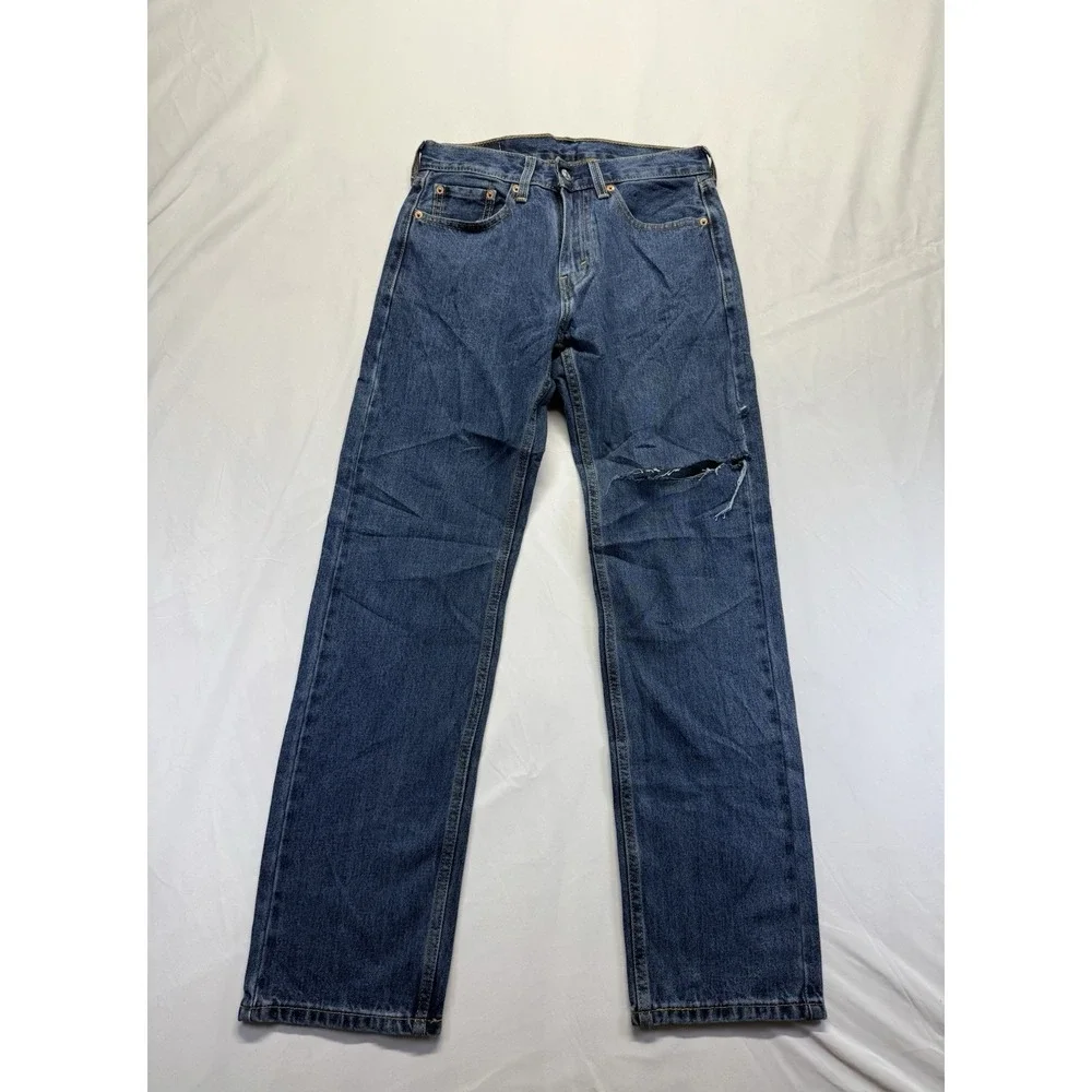 Levi's 505 Men's Jeans 29x30 Blue Denim Straight‎ Leg Zip Fly Classic USA *hole